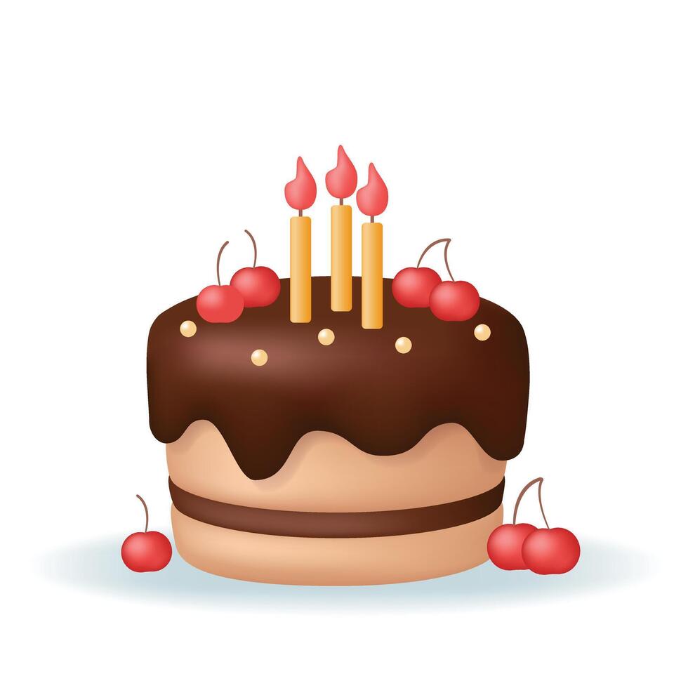 Schokolade Geburtstag Kuchen Symbol mit Kirsche und Kerzen zum Urlaub oder Party Einladung, Glückwunsch, Gruß Karten. vektor