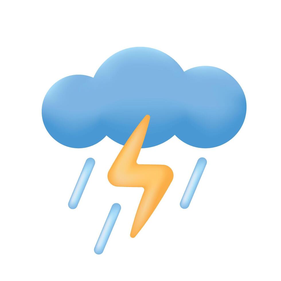 Blau Wolke, schwer Regen, Donner und Blitz. Donner Sturm Wetter Prognose Element Meteorologie 3d Symbol. vektor