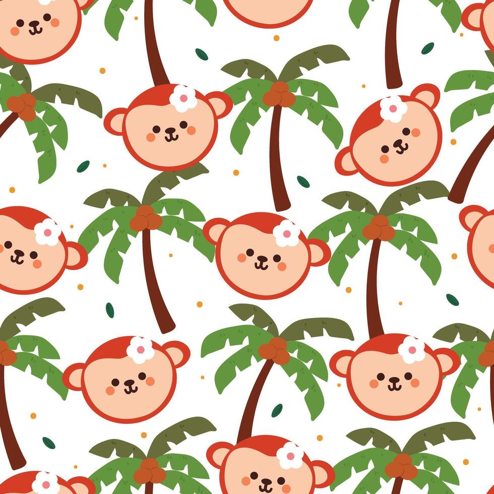 nahtlos Muster Karikatur Affe und Kokosnuss Baum. süß Tier Hintergrund zum Textil, Geschenk wickeln Papier vektor