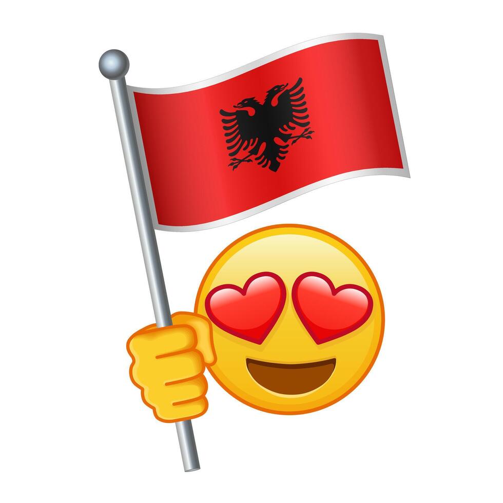 Emoji mit Albanien Flagge groß Größe von Gelb Emoji Lächeln vektor