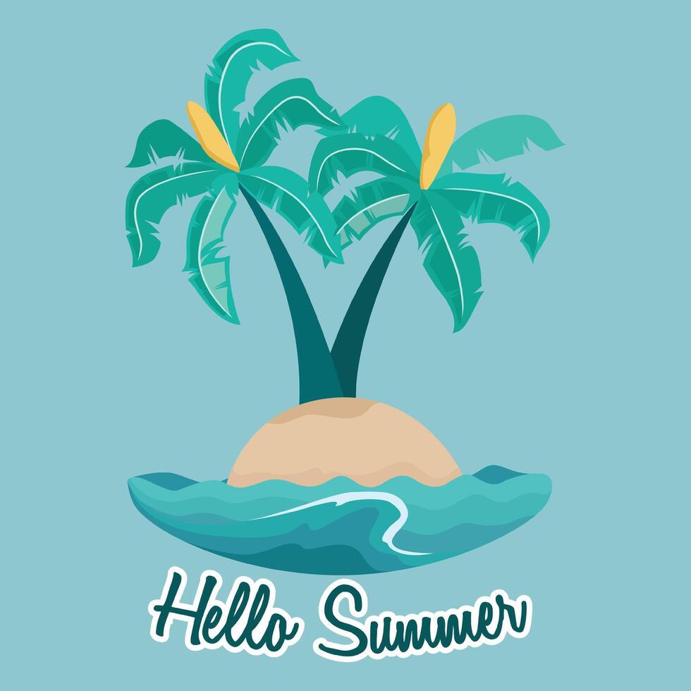 Hallo Sommer- mit Kokosnuss Baum im klein Insel vektor