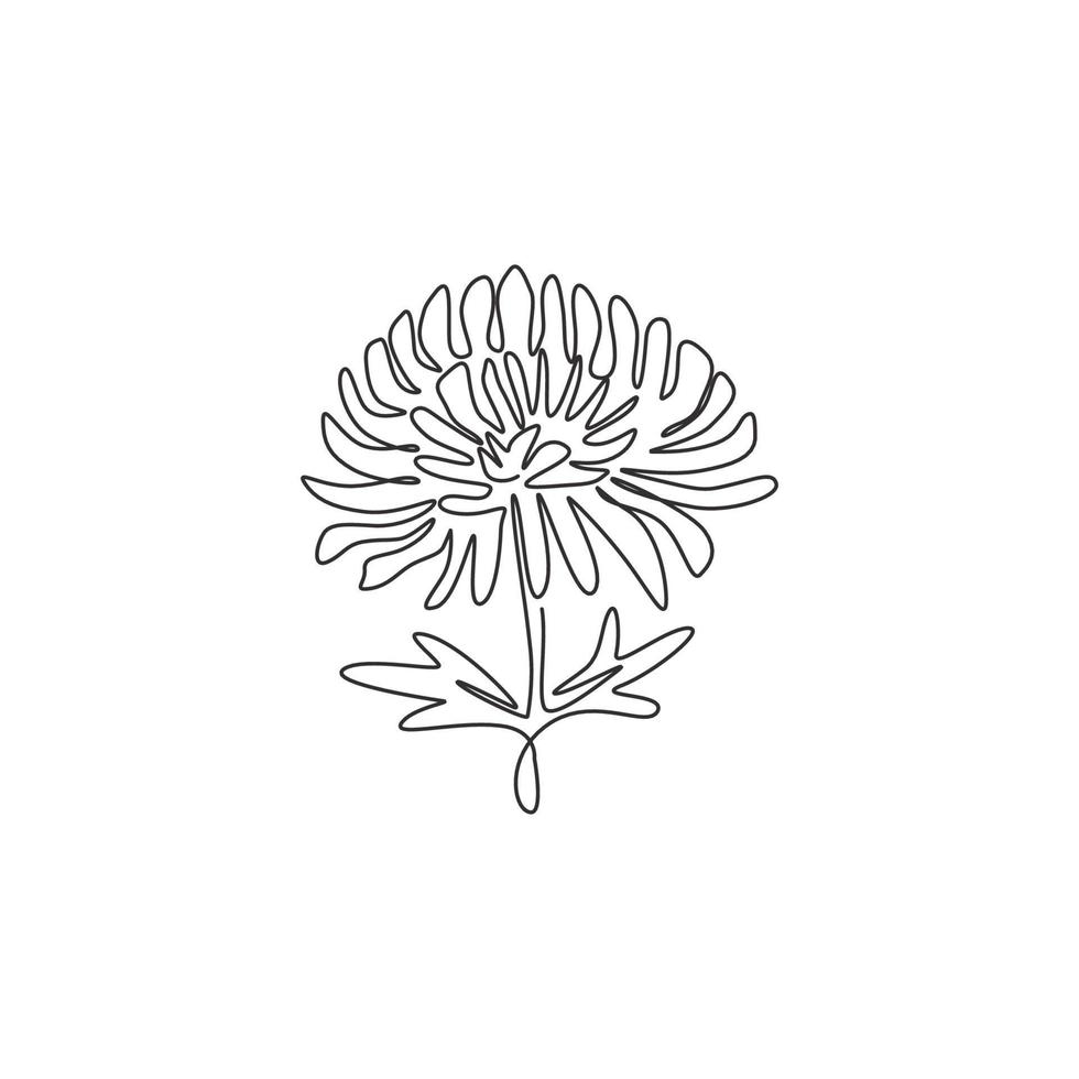 Eine einzige Strichzeichnung der Schönheit frischer Chrysantheme für den Posterdruck der Wohnkunst-Wanddekoration. Druckbare dekorative Mama Blume für Hochzeitseinladungskarte. durchgehende Linie zeichnen Design-Vektor-Illustration vektor