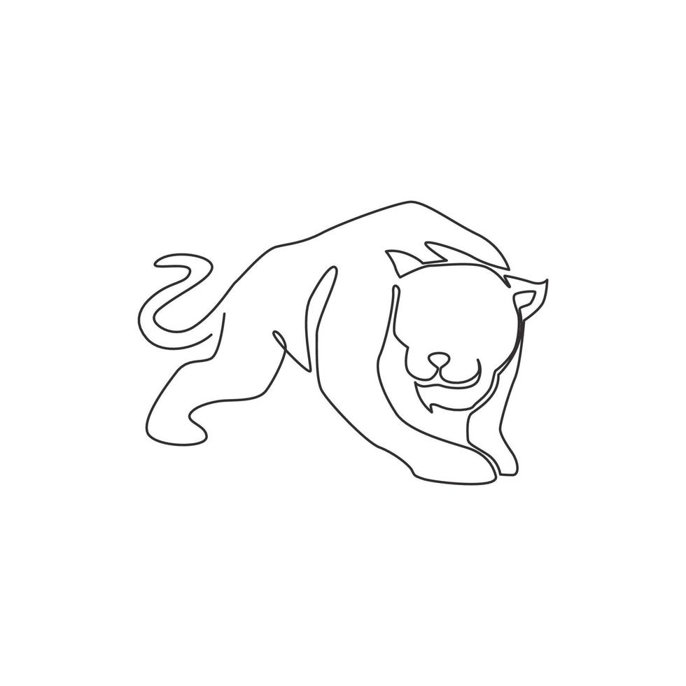 en enda linjeteckning av vild leopard för företagets logotypidentitet. stark jaguar däggdjur djur maskot koncept för national conservation park. kontinuerlig linje vektor rita design illustration