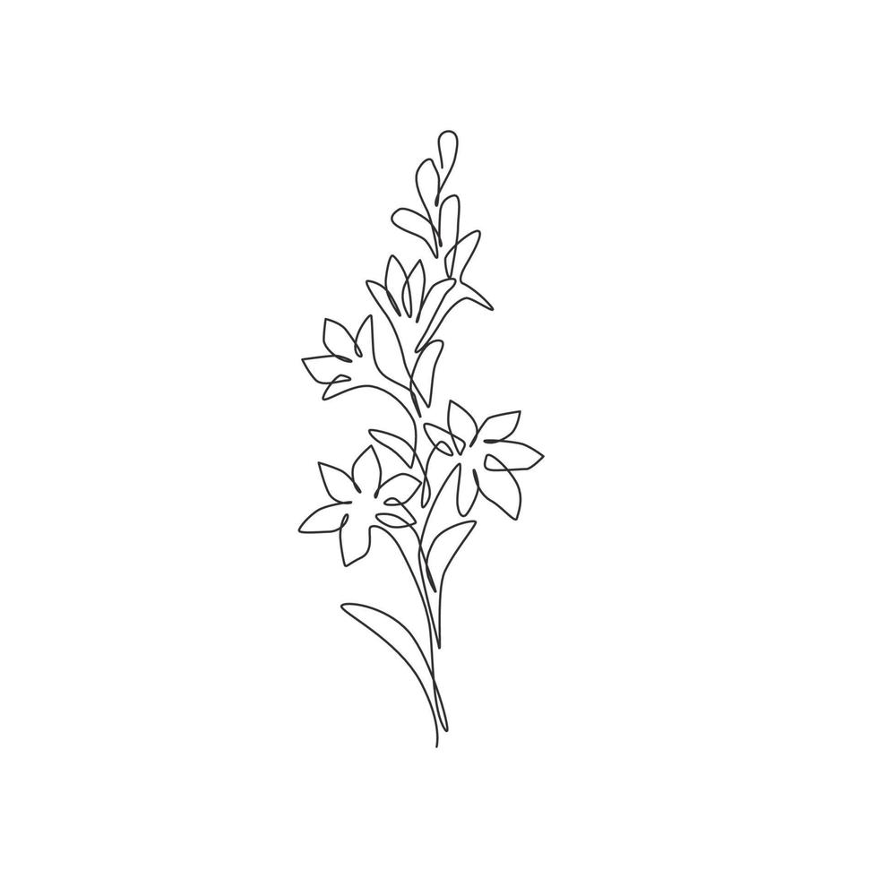 en kontinuerlig linjeteckning skönhet fräsch polianthes tuberosa för heminredning konst vägg affischtryck. dekorativa tuberos blomma koncept för inbjudningskort. enkel rad rita design vektorillustration vektor