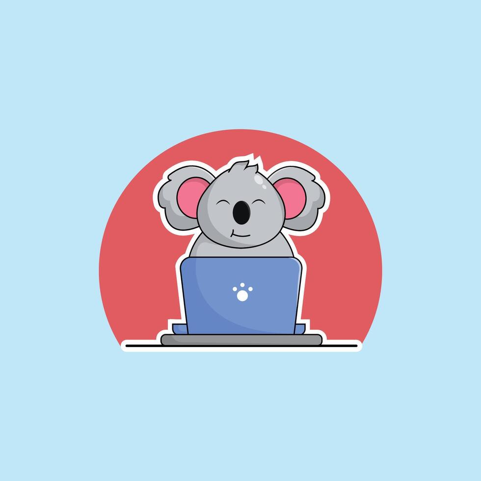 süß Tier Koala Karikatur Arbeiten beim Laptop Illustration Tier Technologie Konzept Prämie eben Karikatur vektor