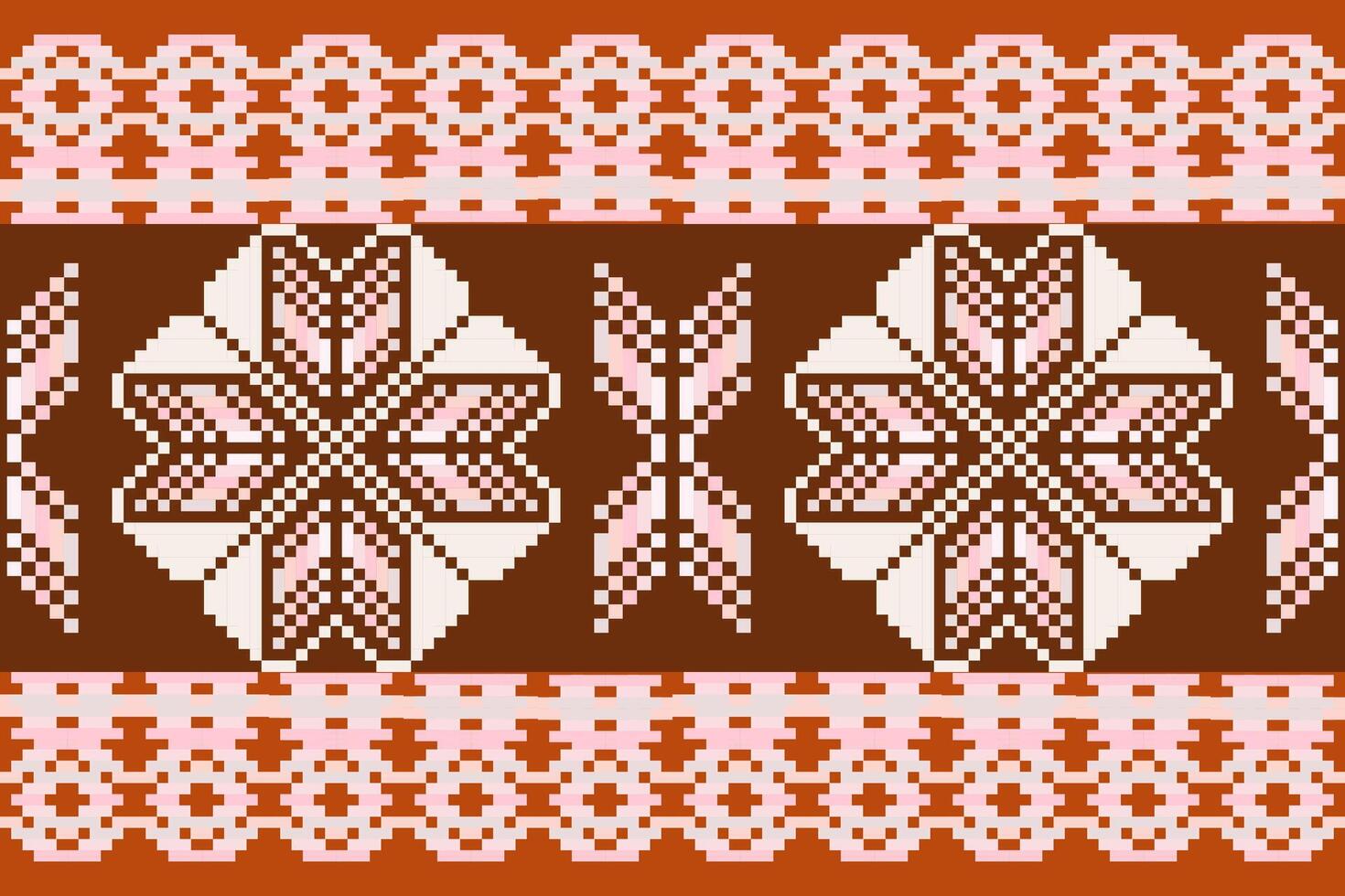 geometrisk etnisk orientalisk sömlös mönster. axtec stil broderi blommig pixel konst bakgrund design för tyg, Kläder, textil, scarf, tapet, tabell löpare, omslag, skriva ut, sarong vektor