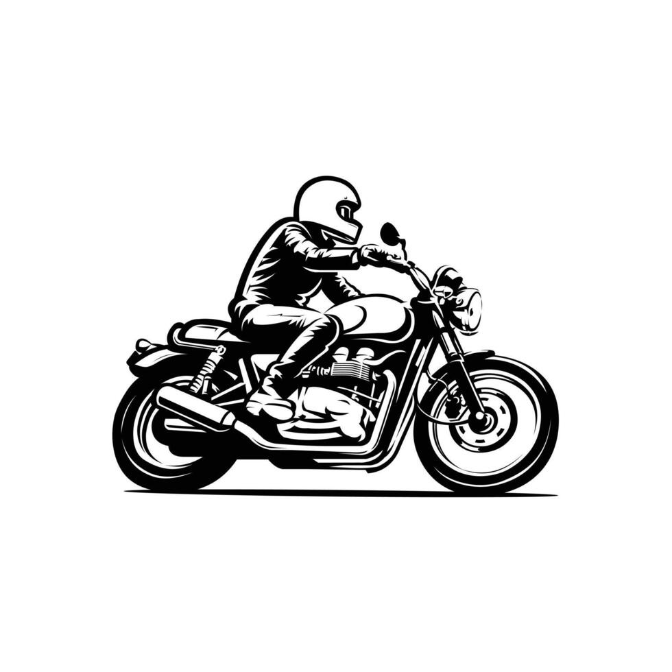 motorcykel cyklist svartvit silhuett logotyp mall stock konst illustration vektor