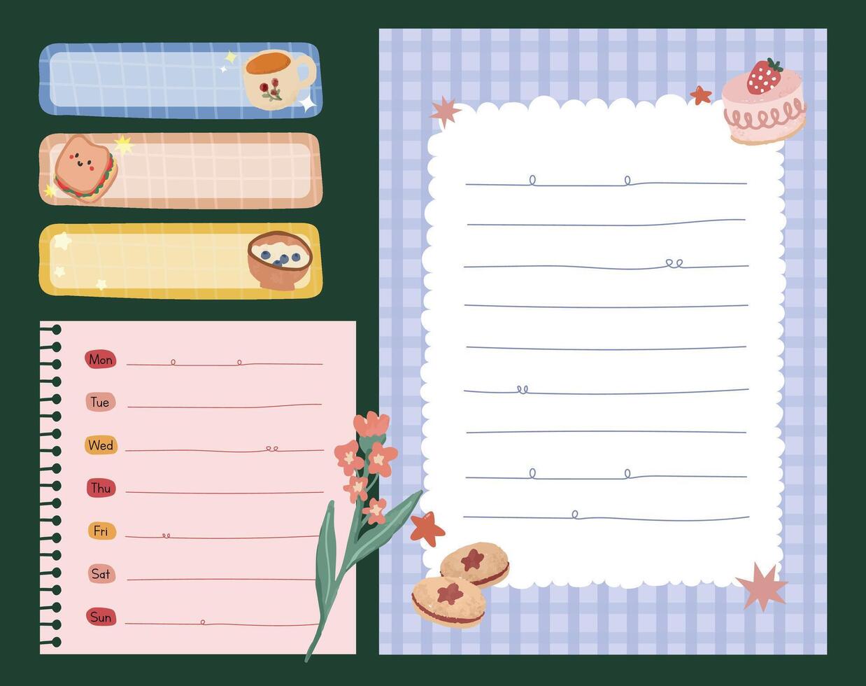 süß Pastell- Farbe Tagebuch schreiben Anmerkungen Aufkleber Etikette Sammlung vektor