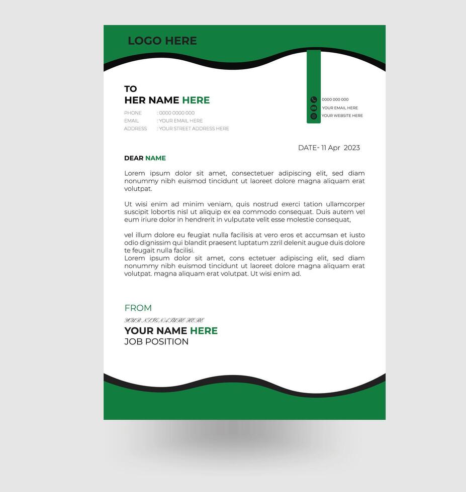 brev design elegant grön och vit brev design mall vektor
