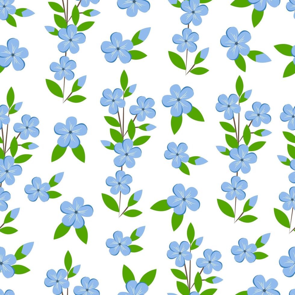 sömlös mönster med blå blommor på vit bakgrund vektor