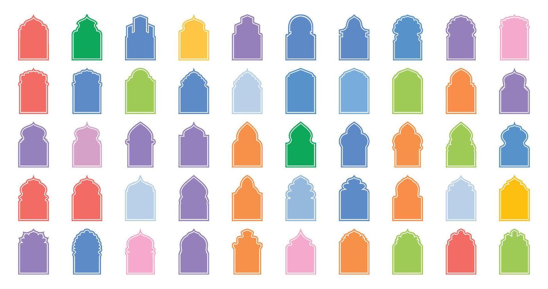 islamic båge design glyf med översikt design piktogram symbol visuell illustration färgstarka vektor