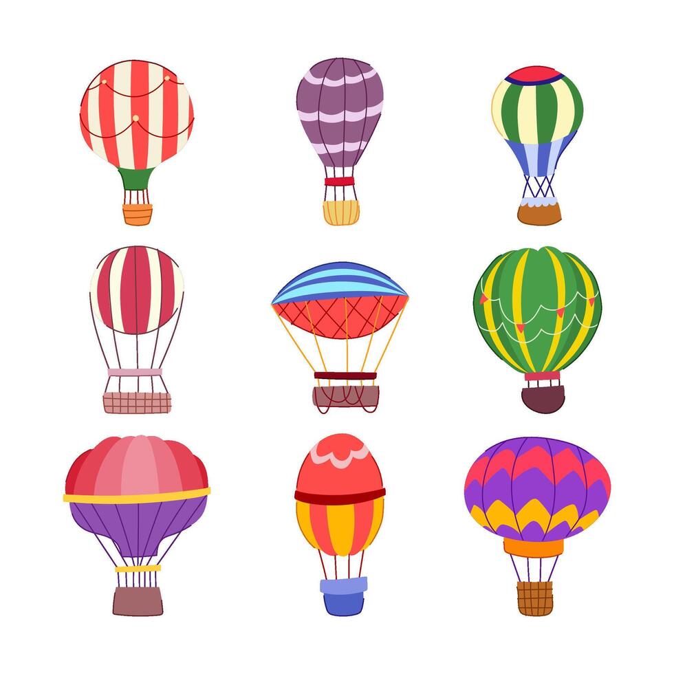 varm luft ballong uppsättning tecknad serie illustration vektor