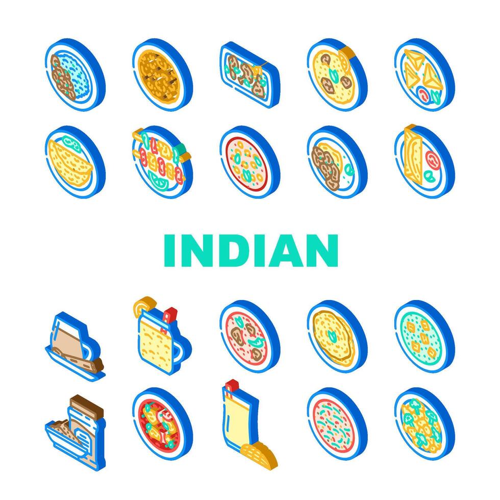 indisch Küche Curry Essen Hähnchen Symbole einstellen vektor