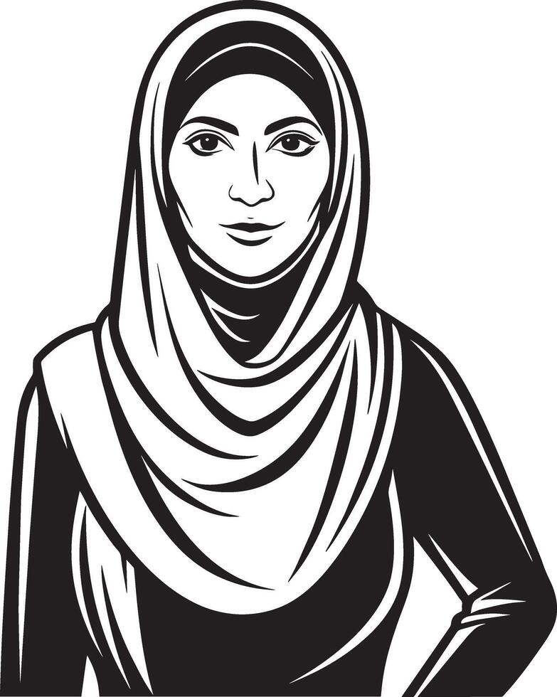 muslim kvinna i hijab. illustration i svart och vit färger. vektor