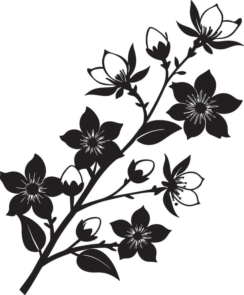 Sakura Ast mit Blumen und Blätter. schwarz und Weiß Illustration. vektor