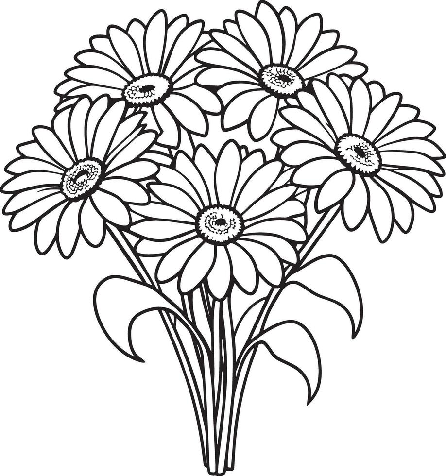 Gerbera Gänseblümchen Blume Strauß schwarz und Weiß Illustration vektor