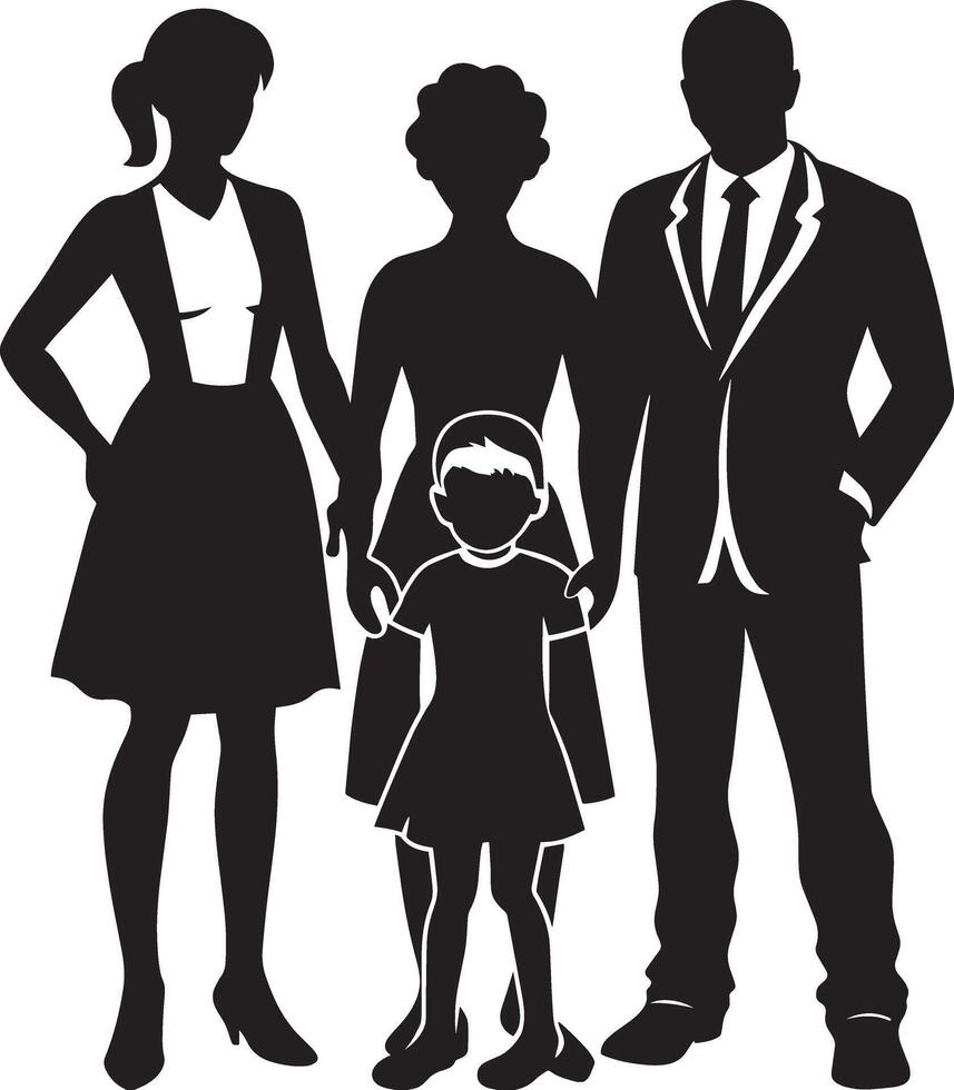 silhuett av en familj på en vit bakgrund. illustration vektor