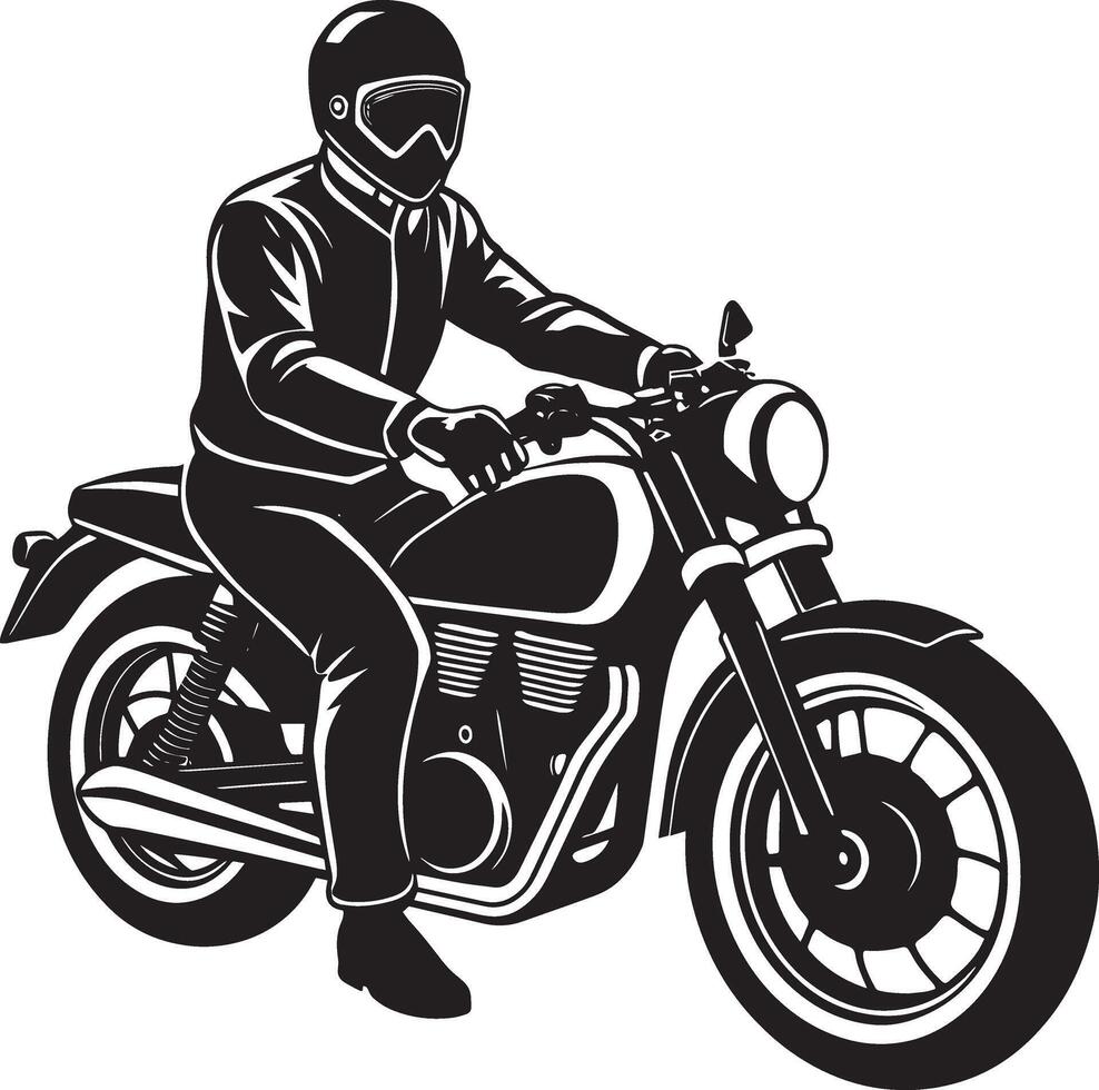 Biker Fahrten ein retro Motorrad Silhouette. schwarz und Weiß Design. vektor