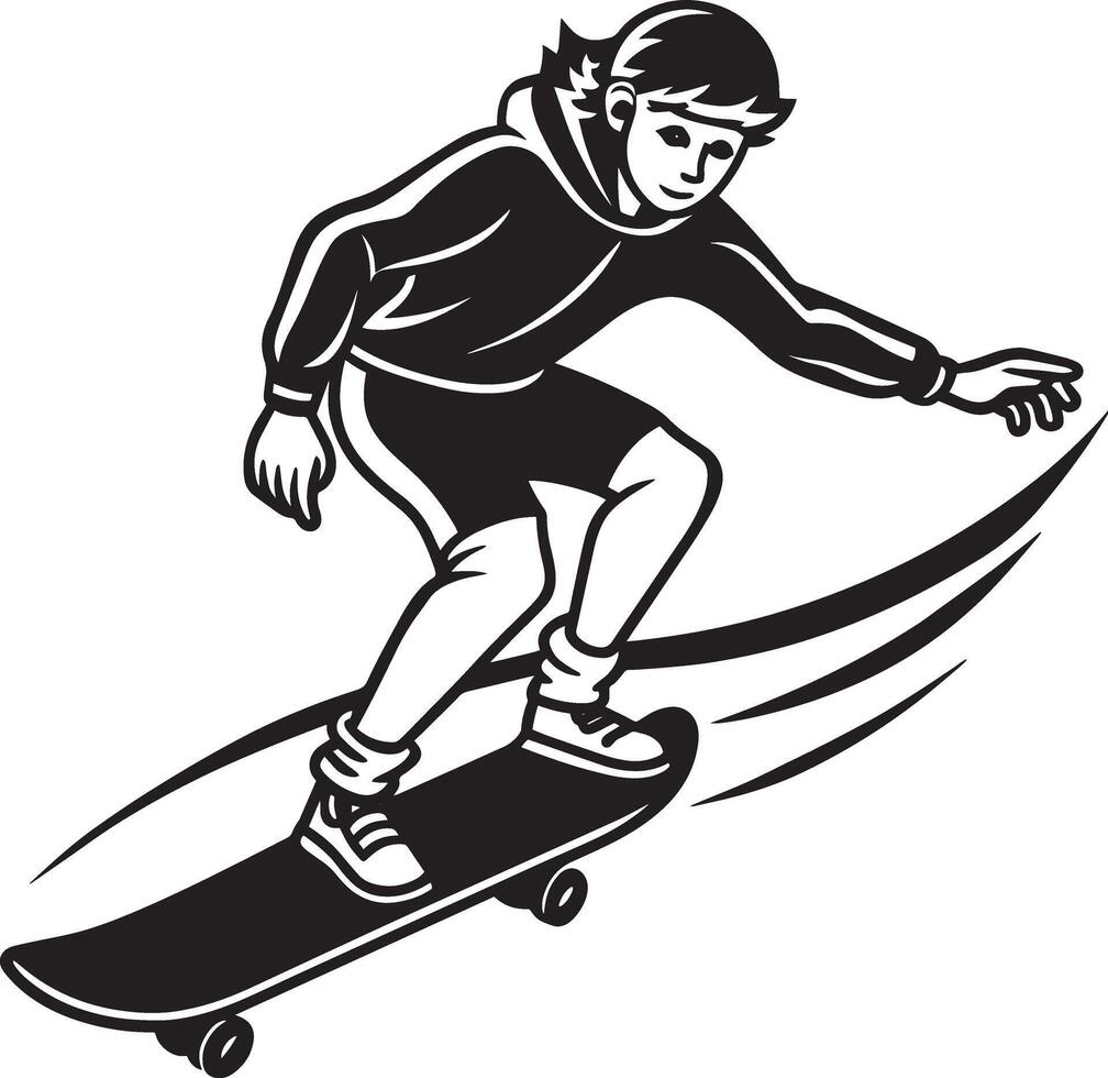 skateboardåkare, extrem sport, svart och vit illustration vektor