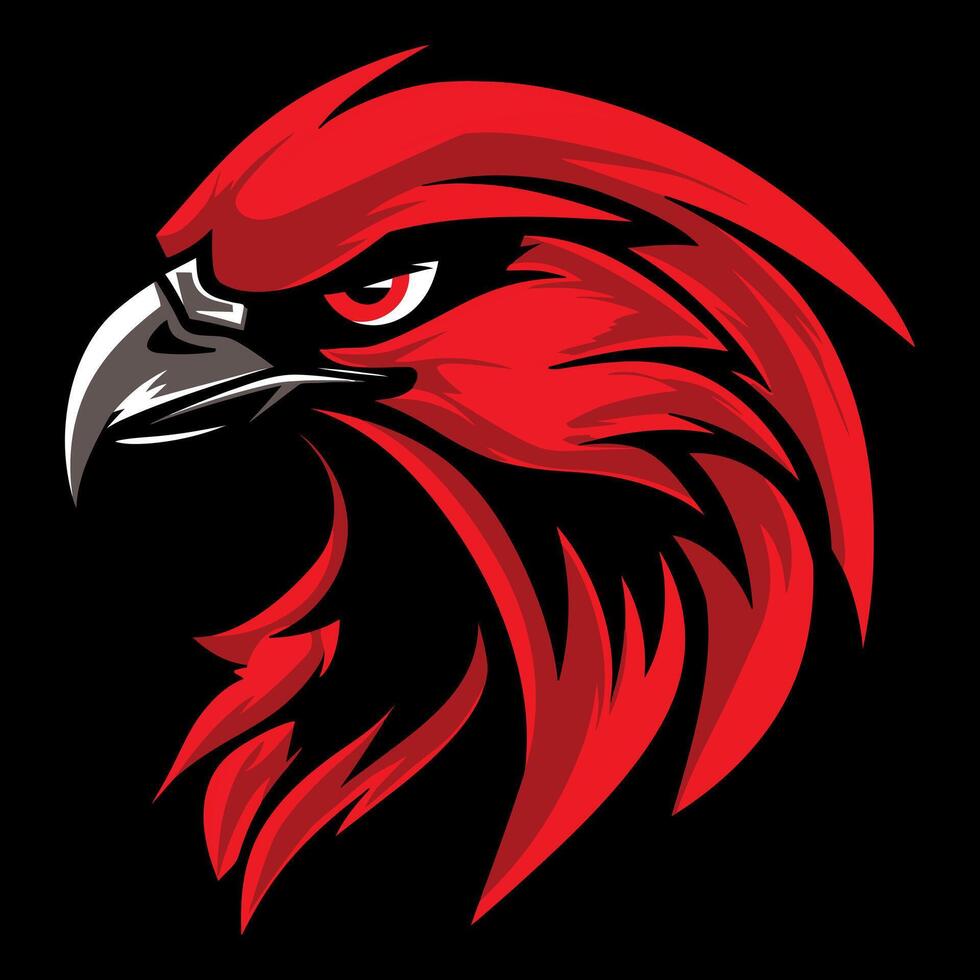 Linie Kunst Kopf Maskottchen wütend Adler schwarz Hintergrund gegenüber links vektor