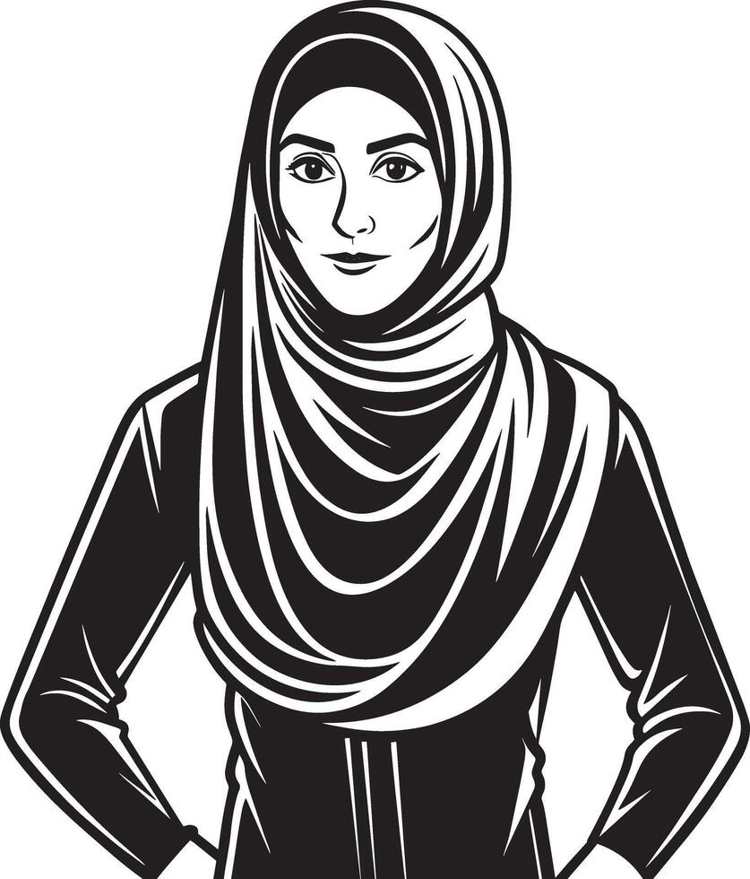 muslim kvinna i hijab. illustration i svart och vit färger. vektor