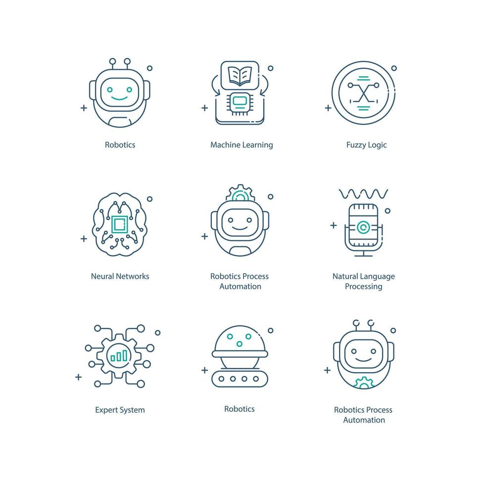 artificiell intelligens grundläggande element av ai illustrtaion ikon design uppsättning vektor