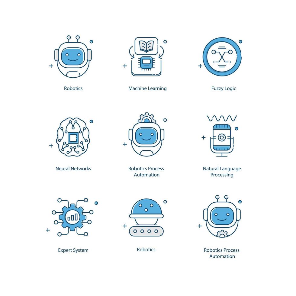 artificiell intelligens grundläggande element av ai illustrtaion ikon design uppsättning vektor