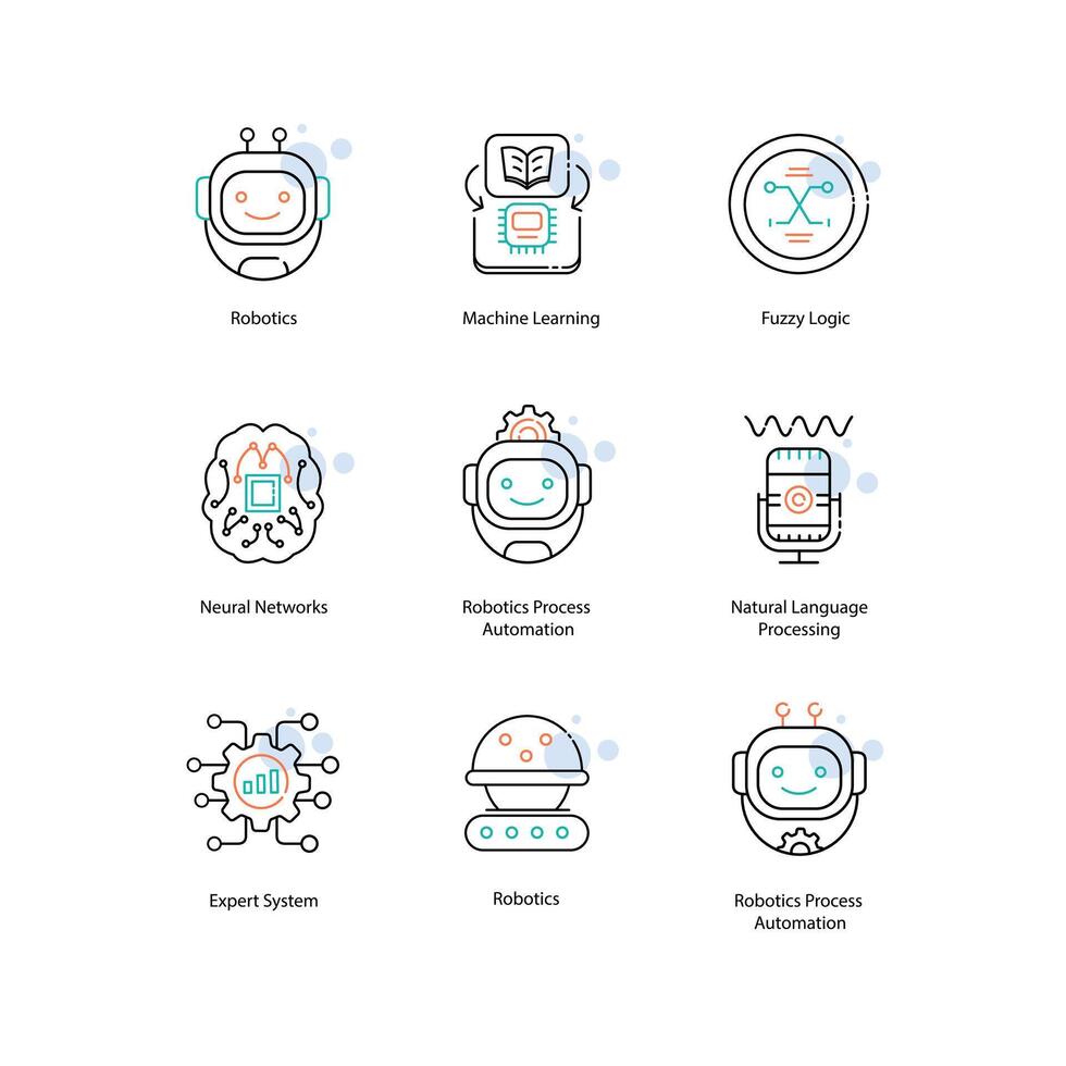 artificiell intelligens grundläggande element av ai illustrtaion ikon design uppsättning vektor