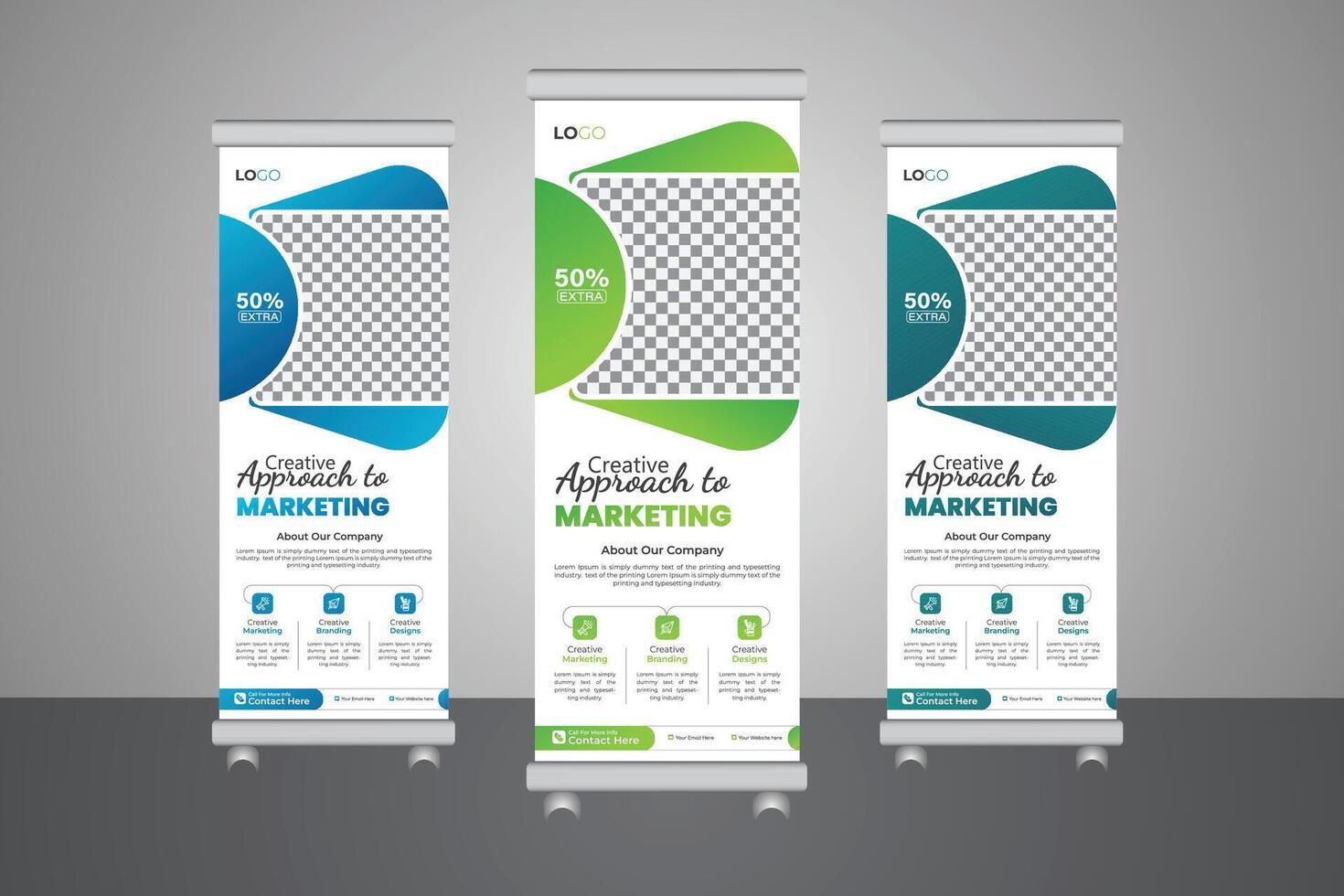 innovativ x-banderoll mall för företag rulla upp banderoller och utställning annonser vektor