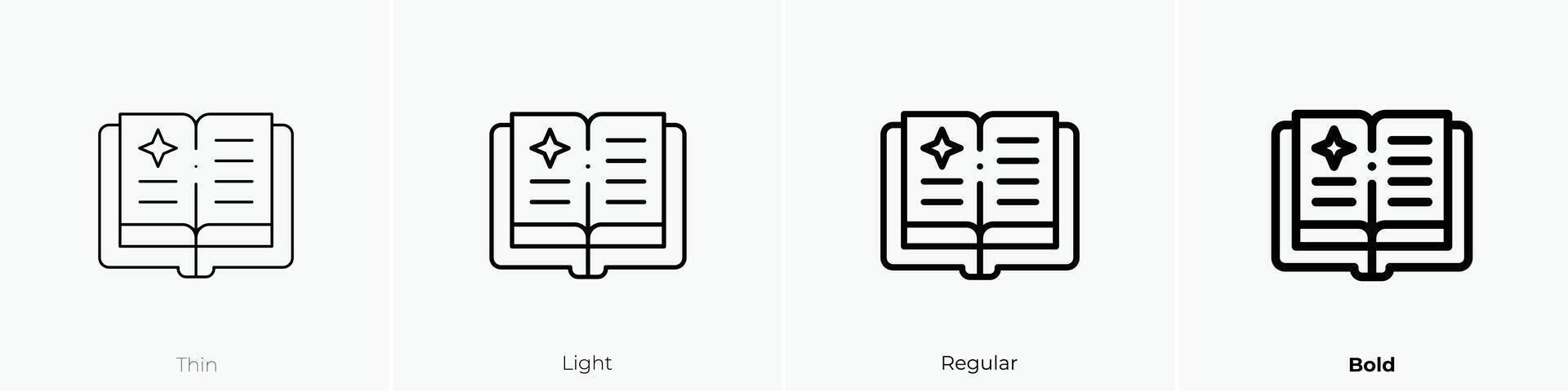 magi bok ikon. tunn, ljus, regelbunden och djärv stil design isolerat på vit bakgrund vektor