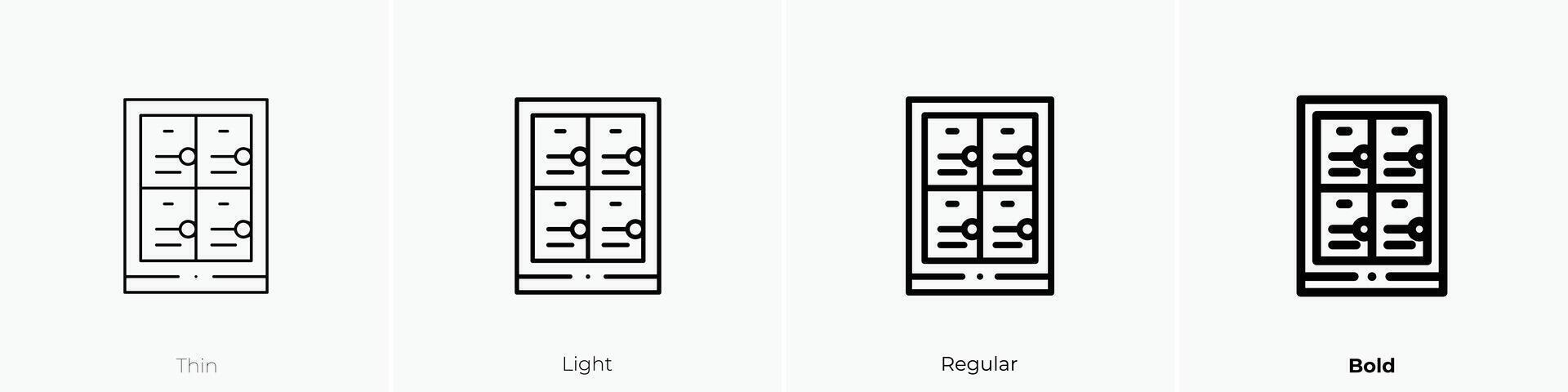 Schließfach Zimmer Symbol. dünn, Licht, regulär und Fett gedruckt Stil Design isoliert auf Weiß Hintergrund vektor