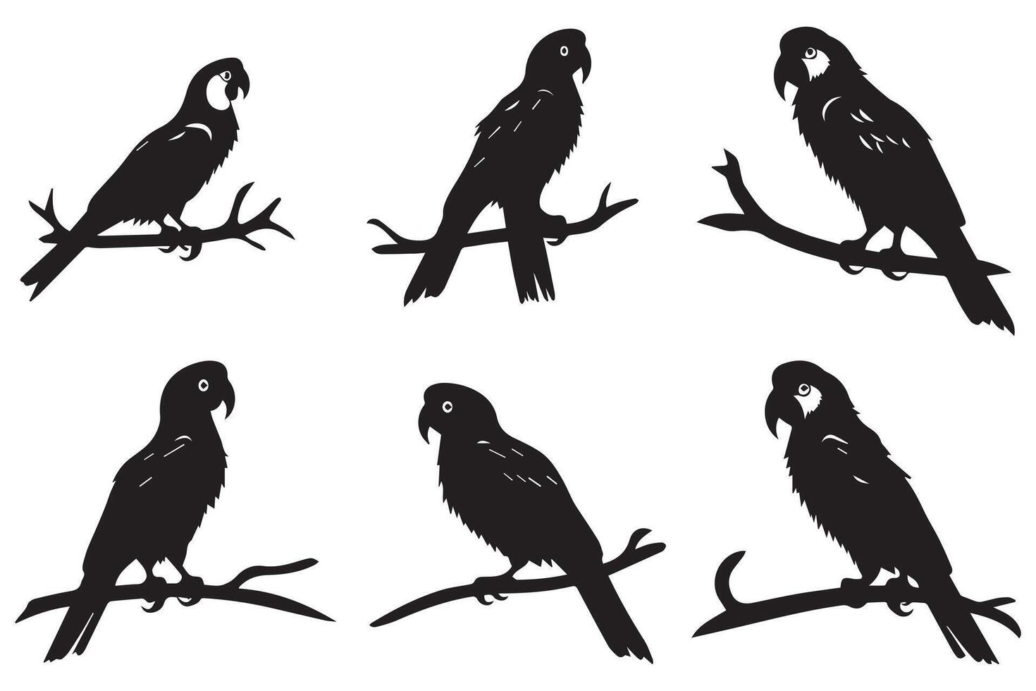uppsättning av silhuett papegojor fri design vektor