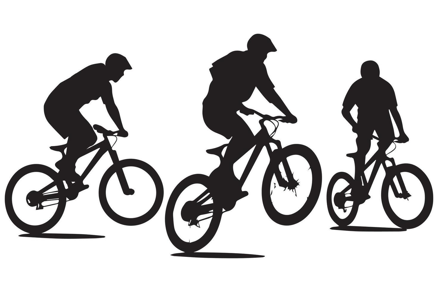 Springen Radfahrer Silhouetten im schwarz auf Weiß Hintergrund vektor