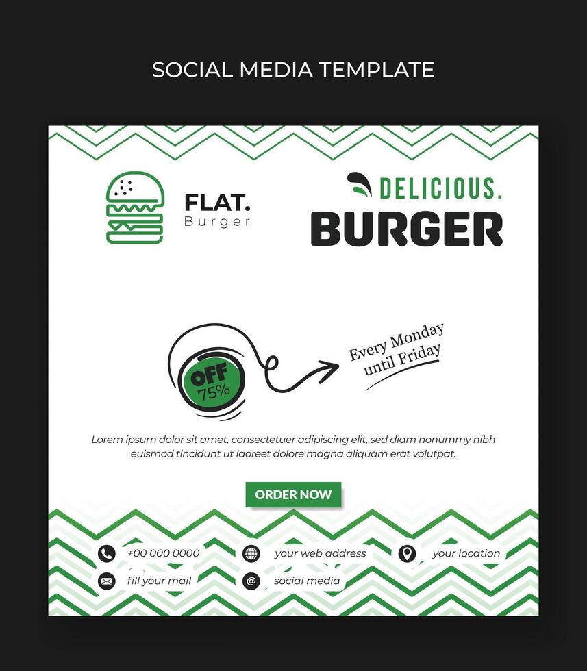 Sozial Medien Post Vorlage im Platz Weiß Hintergrund mit einfach Zickzack- Muster zum Straße Essen Werbung Design vektor