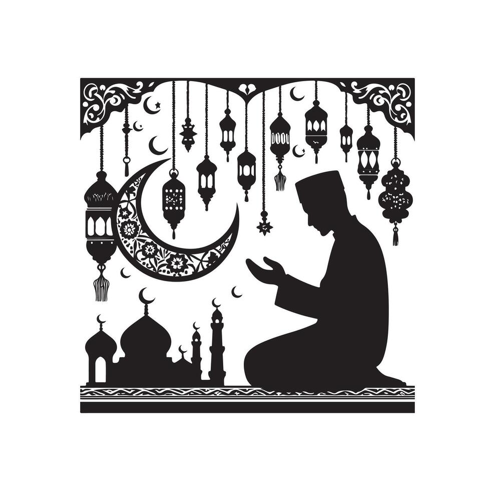 Muslim beten Silhouette. beten Symbol Illustration vektor