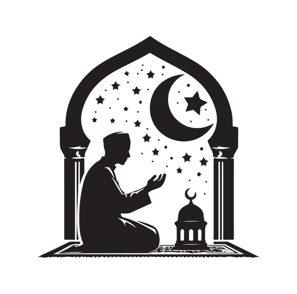 Muslim beten Silhouette. beten Symbol Illustration vektor