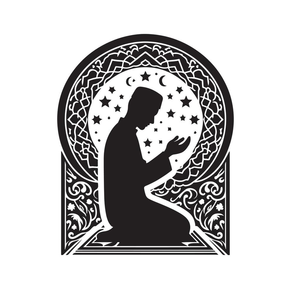 Muslim beten Silhouette. beten Symbol Illustration vektor