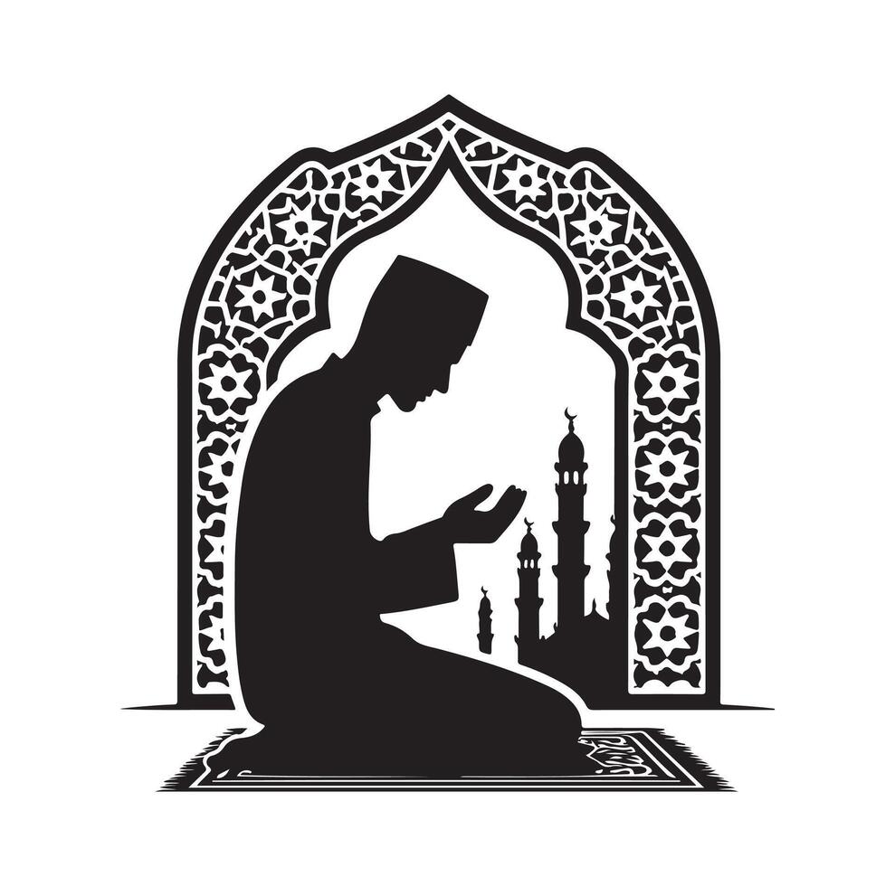 Muslim beten Silhouette. beten Symbol Illustration vektor