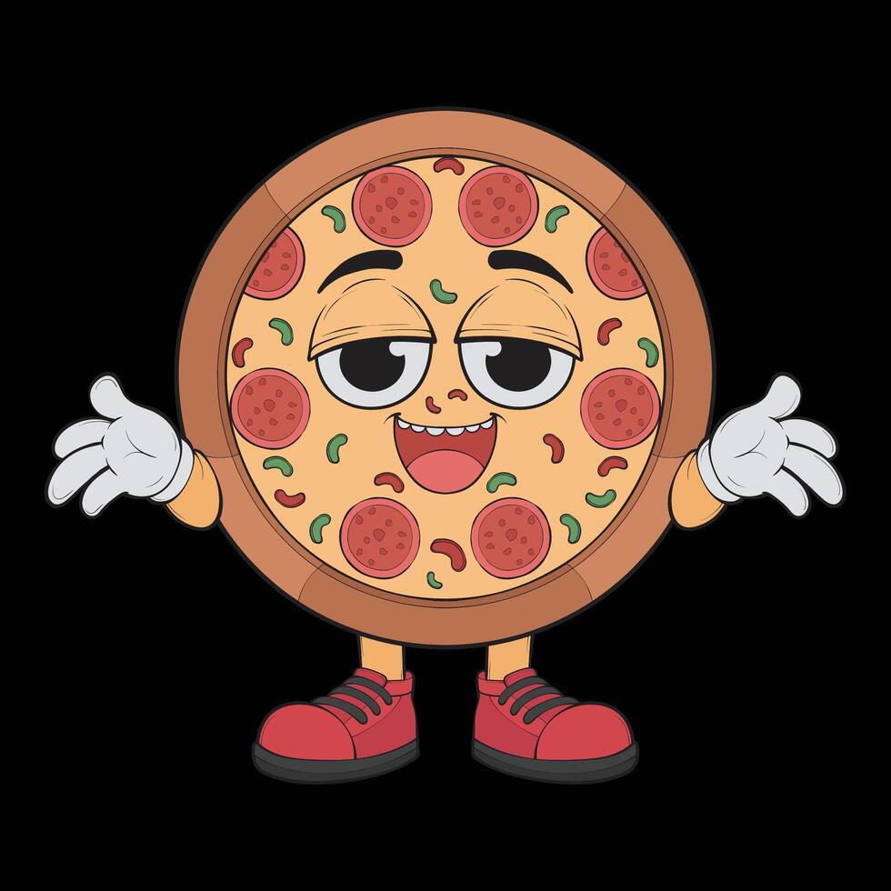 tecknad serie pizza karaktär. Lycklig pizzeria maskot karaktär. färg sida. vektor