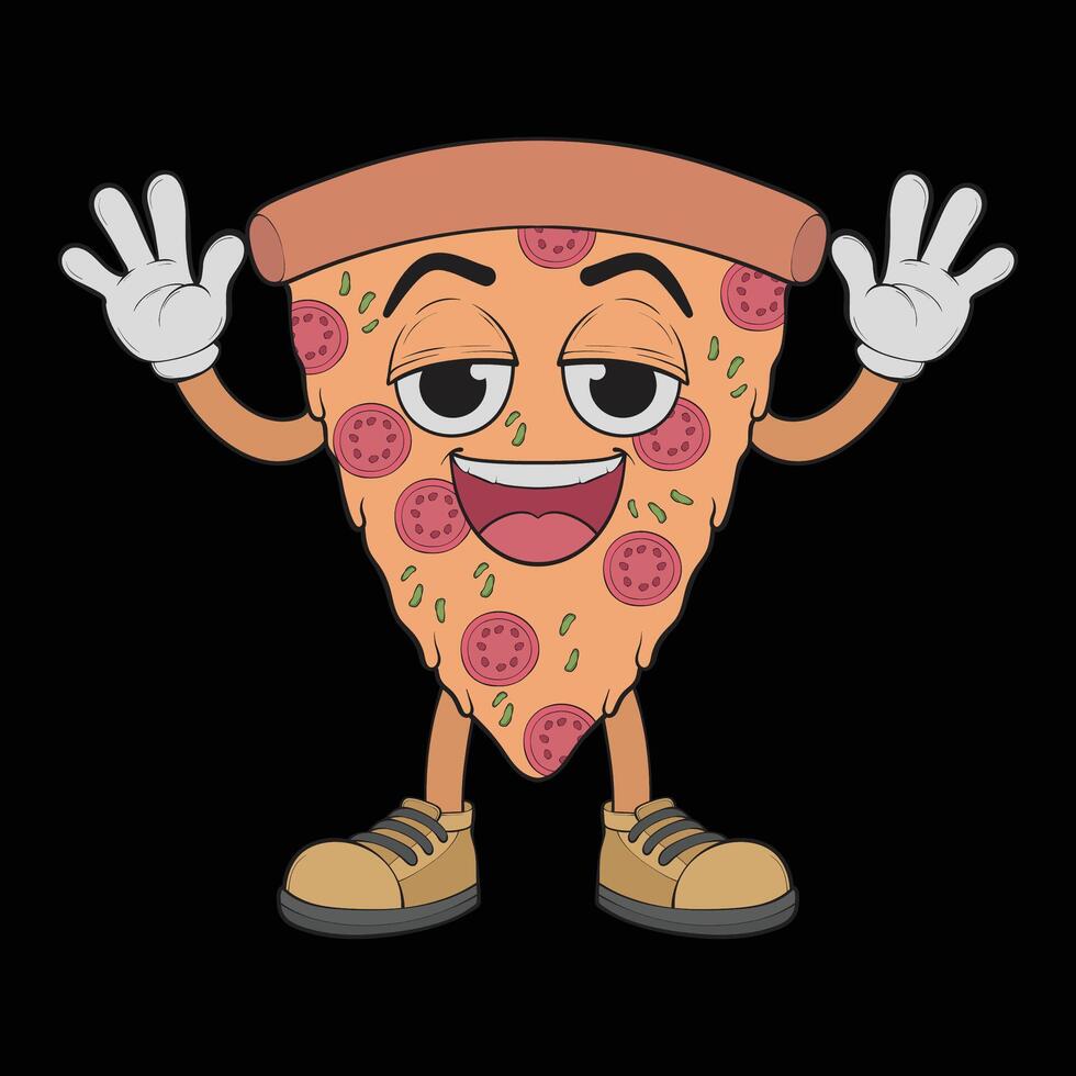 tecknad serie pizza karaktär. Lycklig pizzeria maskot karaktär. färg sida. vektor