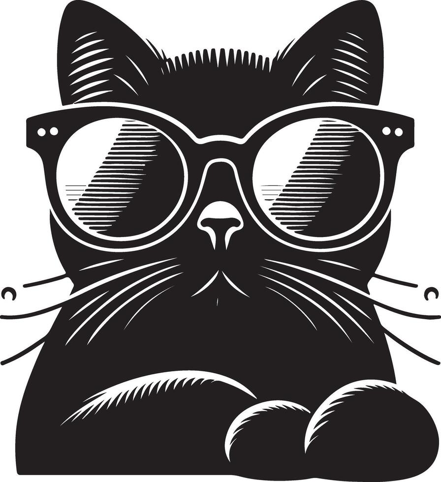 Katze mit Sonnenbrille , schwarz Farbe Silhouette, vektor