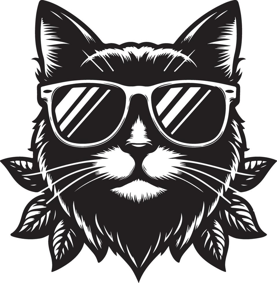 katt med solglasögon , svart Färg silhuett, vektor