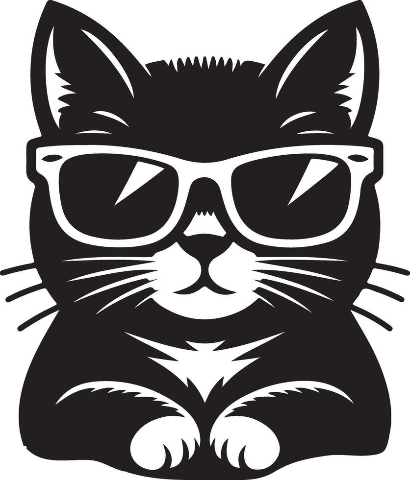 Katze mit Sonnenbrille , schwarz Farbe Silhouette, vektor