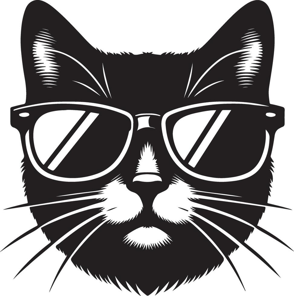 Katze mit Sonnenbrille , schwarz Farbe Silhouette, vektor