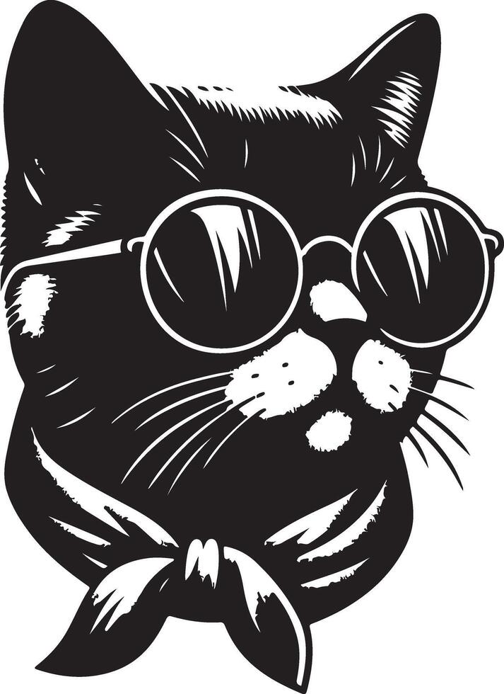 Katze mit Sonnenbrille , schwarz Farbe Silhouette, vektor