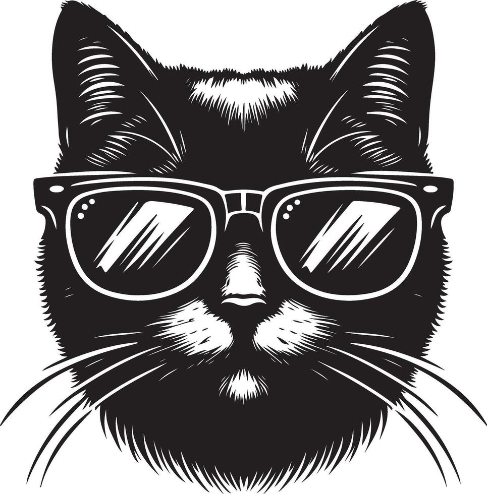 Katze mit Sonnenbrille , schwarz Farbe Silhouette, vektor