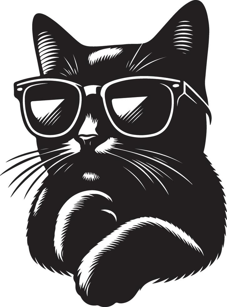 Katze mit Sonnenbrille , schwarz Farbe Silhouette, vektor