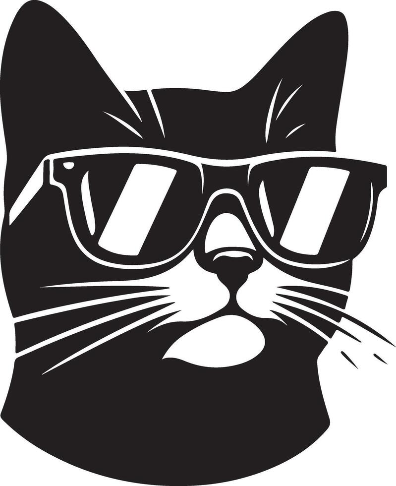 Katze mit Sonnenbrille , schwarz Farbe Silhouette, vektor