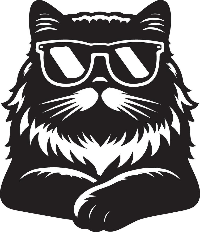 Katze mit Sonnenbrille , schwarz Farbe Silhouette, vektor