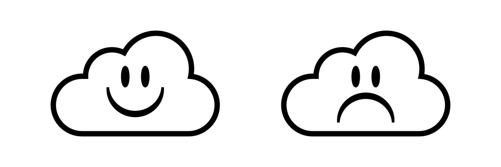 glücklich und traurig Wolke Gesicht Symbol. gut und Schlecht Internet Verbindung Symbol vektor